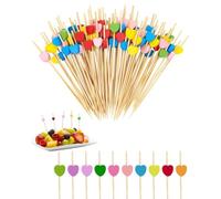FUGLUS 100 Pezzi Stuzzicadenti Decorativi, 12cm Stuzzicadenti Per Feste, Stecchini per Aperitivo, Spiedini Legno per Finger Food, Accessori per Cocktail