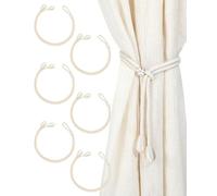 FUGLUS 6 Pezzi Fermatende per Tende in Cotone Intrecciato a Mano, Ferma Tende con Clip per Corda, per Interni ed Esterni, Decorazione Beige