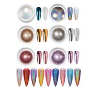 FUGLUS 6 Polvere Cromo per Unghie con Effetto Specchio e Laser, Polvere Effetto Perla per Glazed Donut Nails, Kit Nail Art Glitter Professionale per Ricostruzione Unghie