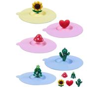 FUGLUS Coperchio Della Tazza in Silicone,5 Pezzi Coperchi Tazza Silicone Riutilizzabile Copri Tazza Rotondi, Coperchio in Silicone Alimentare per Caffè, Boccale di Birra, Tazza,Tazze Tè Ecc (Pianta)