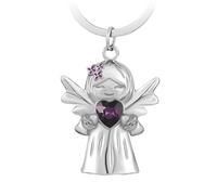 Fugoviin Portachiavi Angelo Custode con Gemma e Fiori Lilla, Portachiavi Portafortuna, Regalo per Fidanzata, Collega, Amiche, Madre, Sorella, ecc.