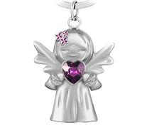 Fugoviin Portachiavi Angelo Custode Opaco con Gemma e Fiori Lilla, Portachiavi Portafortuna, Regalo per Fidanzata, Collega, Amiche, Madre, Sorella, ecc.