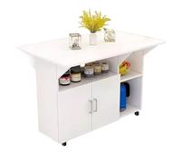 FUHAI-666 Tavolo ad isola Carrello mobile for isola da cucina con rotelle, ribaltina e mobiletto portaoggetti for(Bianco,M)