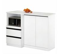 FUHAI-666 Tavolo ad isola Credenza bianca ad isola con piano in pietra sinterizzata, 2 cassetti e ante