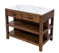 FUHAI-666 Tavolo ad isola Isola cucina in legno con cassetti superiori in pietra e ripiani aperti. Portaoggetti da indipendente(Piccolo)