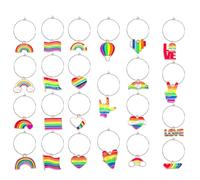 FUHAMJ 24 Pezzi Segnabicchieri con Motivo Arcobaleno - Ciondoli Colorati per Bicchieri di Vino, Marcatori per Calici da Vino e Champagne, Perfetti per Cocktail e Feste a Tema