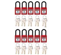 Fuhjythy 10 di Blocco di Sicurezza con nel Nylon da 38 Mm, Tecnopolimeri, Isolamento da Energia Pericolosa con Chiave, Rosso