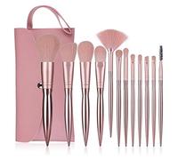 Fuhjythy 12PZ Pennelli per Trucco nel Rosa Pennello per Trucco Elettrolitico nel Pasta di Fagioli Piccoli Manico nel Plastica Kit di Strumenti per Trucco di Bellezza