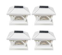 Fuhjythy 4 Luci Solari per Recinzione Esterna A LED, Pilastro In Legno, Decorazione per Patio, Illuminazione Bianca Calda (Bianca)