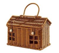Fuhjythy Cesto Intrecciato A Mano A Forma di Casa in Rattan con Coperchio, e da Scaffale Organizer per PIC-Nic, Pasqua, Organizzazione e Stoccaggio.