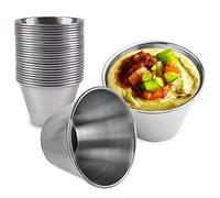 Fuhjythy Confezione da 24 Tazze di Salsa nel Acciaio Inossidabile - Condimenti Rotondi Individuali Ramekins, Set da Cucina per Salsa di Salsa Commerciale/Porzioni di Commerciale