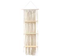 Fuhjythy Scaffale da Parete Boho Macrame Scaffale da Parete a 3 Livelli Intrecciato a Mano con Nappe in Legno Organizer Appendiabiti da Parete per la Decorazione Domestica