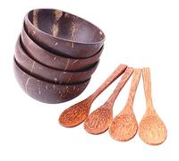 Fuhjythy Set di Cucchiai di Ciotole di Cocco, 4 Ciotole 4 Cucchiai, Regalo per Vegani, Ciotola di Frutta e Insalata per Cucina, Sala da Pranzo e Decorazione