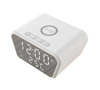 Fuhjythy Sveglia 15W Caricabatterie Wireless Intelligente Ora Calendario Temperatura Display LED Orologio Digitale Bianca