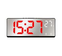 Fuhjythy Sveglia Un Specchio con Controllo Vocale Temperatura Digitale Doppio Allarme Snooze Orologio da Tavolo da Tavolo modalità Notturna 12/24 Ore (Rosso)