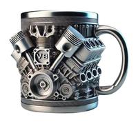 Fuhjythy Tazza da Caffè In Acciaio Inossidabile A Forma di Motore V8 con Manico Isolato, Regalo Perfetto per Gli Amanti Delle Auto.