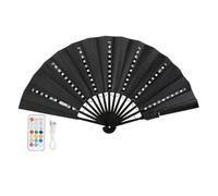 Fuhjythy Ventaglio Cinese Pieghevole Illuminato A LED A Mano Ventaglio Pieghevole A Mano per Matrimonio Notturno Bar Club Fluo Props Nero