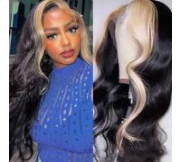 FUIBEJAE 1B/613# Parrucche Front Lace Capelli Umani Mossi a Onde Corporee HD, 150% Densità, Parrucca Vergine Brasiliana Bagnata e Mossa a Onde Ananas per Donne Nere,26inch