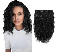 FUIBEJAE 4 Pz 12 Pollici Clip in Estensioni Dei Capelli Acqua Ripple Parrucche Ondulate Parrucche Di Capelli Morbidi Ricci Pezzo Per Le Donne Estensioni Dei Capelli Ricci Per Il,1b#