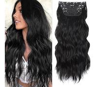 FUIBEJAE 4 PZ Clip in Estensioni Dei Capelli Lungo Ondulato Ondulato Ondulato Parrucche Dei Capelli Morbidi Ricci Per Il Quotidiano Partito Cosplay Parrucca,2# natural black 28inch