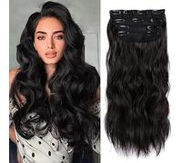 FUIBEJAE 4 PZ Clip in Estensioni Dei Capelli Lungo Ondulato Ondulato Ondulato Parrucche Dei Capelli Morbidi Ricci Per Il Quotidiano Partito Cosplay Parrucca,1b pure black 26inch