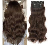 FUIBEJAE 4 PZ Clip in Estensioni Dei Capelli Lungo Ondulato Ondulato Ondulato Parrucche Dei Capelli Morbidi Ricci Per Il Quotidiano Partito Cosplay Parrucca,33 dark brown 26inch