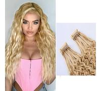 FUIBEJAE 6D 1st Generation Estensioni Dei Capelli Umani, #613 Onda Di Acqua Bionda 6D Reale Remy Estensioni Dei Capelli, Perm E Tintura Dei Capelli & Riutilizzo, 10 Righe,26INCH