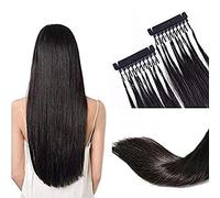 FUIBEJAE 6D 1st Generation Human Hair Extensions 6D Machine Quick No Track Groove Connection To The Head Hair Veri capelli umani per le donne, 10 righe,Nero,16inch