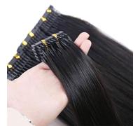 FUIBEJAE 6D 1st Generation Human Hair Extensions 6D Real Remy Hair Machine Collegamento rapido senza traccia della scanalatura ai capelli della testa per le donne, 10 righe,Nero,B16inches