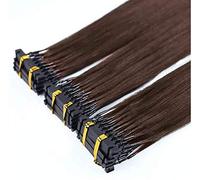 FUIBEJAE 6D 1st Generation Human Hair Extensions 6D Real Remy Hair Machine Collegamento rapido senza traccia della scanalatura ai capelli della testa per le donne, 10 righe,Marrone,A20inches