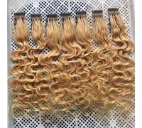 FUIBEJAE 6D Vera Estensione dei Capelli Umani 6D Bionda Capelli Ricci Capelli Umani Vergini 20 Minuti Veloce Nessuna Traccia Di Estensione Piuma Connessione Per Saluto, 10 Righe,28inch (70cm)