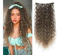 FUIBEJAE 9 Pz 22 Pollici Clip in Estensioni Dei Capelli Lunghi Parrucche Ondulate Parrucche Morbidi Dei Capelli Ricci Per Le Donne Estensioni Dei Capelli Ricci Per Il Partito Quotidiano,6t24