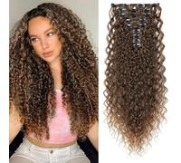 FUIBEJAE 9 Pz 22 Pollici Clip in Estensioni Dei Capelli Lunghi Parrucche Ondulate Parrucche Morbidi Dei Capelli Ricci Per Le Donne Estensioni Dei Capelli Ricci Per Il Partito Quotidiano,8/ 9t24/ 26#