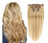 FUIBEJAE Brown Blonde Hair Extensions 7 Pezzi 16 Clip Trame di Pizzo Clip in Estensioni Dei Capelli Umani Clip su Estensioni Dei Capelli Spessi Per Le Donne,24inch (60cm) 100g