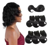 FUIBEJAE Capelli Brasiliani 6 Pacchi con Chiusura Bundle Corti Ricci e Voluminosi Extension di Capelli Umani Brasiliani Non Trattati Set Completo per Donna, Set da 7 Pezzi,Nero,Body