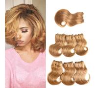 FUIBEJAE Capelli Brasiliani 6 Pacchi con Chiusura Bundle Corti Ricci e Voluminosi Extension di Capelli Umani Brasiliani Non Trattati Set Completo per Donna, Set da 7 Pezzi,D'oro,Body