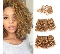 FUIBEJAE Capelli Brasiliani 6 Pacchi con Chiusura Bundle Corti Ricci e Voluminosi Extension di Capelli Umani Brasiliani Non Trattati Set Completo per Donna, Set da 7 Pezzi,D'oro,Curly