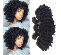 FUIBEJAE Capelli brasiliani non trattati 3 ciocche con chiusura, ciocche ricce birmane, umani corti e ricci, tessitura di capelli brasiliani vergini Remy extension per capelli,10 12 14+10closure