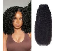 FUIBEJAE Capelli Umani Brasiliani 1 Fascia Afro Ricci 4C Capelli Umani Doppio Filato Extensions Tessitura Non Trattata Capelli Vergini per Donne Nere,14inch