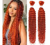 FUIBEJAE Capelli Umani per Treccine Boho Ginger Onde Profonde Pacco di Capelli Umani per Treccine Senza Strisce Ciocche Ricce Extension per Treccine Boho Senza Nodo,2bundles,12inch
