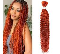 FUIBEJAE Capelli Umani per Treccine Boho Ginger Onde Profonde Pacco di Capelli Umani per Treccine Senza Strisce Ciocche Ricce Extension per Treccine Boho Senza Nodo,1bundle,16inch