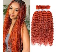 FUIBEJAE Capelli Umani per Treccine Boho Ginger Onde Profonde Pacco di Capelli Umani per Treccine Senza Strisce Ciocche Ricce Extension per Treccine Boho Senza Nodo,4bundles,14inch