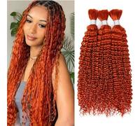 FUIBEJAE Capelli Umani per Treccine Boho Ginger Onde Profonde Pacco di Capelli Umani per Treccine Senza Strisce Ciocche Ricce Extension per Treccine Boho Senza Nodo,3bundles,18inch