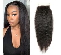 FUIBEJAE Chiusura in pizzo 4X4 Parte libera Capelli umani Frontale Riccioli diritti Crespi con capelli baby Chiusura in pizzo trasparente Capelli umani Pre-pettinati Linea dei capelli,12inch