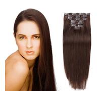FUIBEJAE Clip in Estensioni dei capelli marrone scuro Estremità spessa Vera estensione umani Clip dritta in estensioni umani Testa piena per uso quotidiano, 8 pezzi 17Clips,24"(60cm) 120g