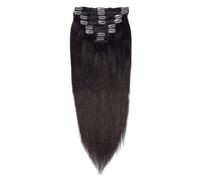 FUIBEJAE Clip in Estensioni Dei Capelli, Nero Liscio Senza Cuciture Clip In Estensioni Capelli Umani, 7 pz Set 16 Clip, Nastri Invisibili Hairpieces per Le Donne,18inch (45cm)
