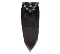 FUIBEJAE Clip in Estensioni Dei Capelli, Nero Liscio Senza Cuciture Clip In Estensioni Capelli Umani, 7 pz Set 16 Clip, Nastri Invisibili Hairpieces per Le Donne,16inch (40cm)