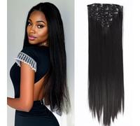 FUIBEJAE Clip in Estensioni Dei Capelli Per Le Donne, 22 Pollici Lungo Dritto Senza Cuciture Clip In Estensioni Dei Capelli, 7 Pz Set 16 Clip, Invisibile Tape-In Parrucchini Per Tutti,Nero
