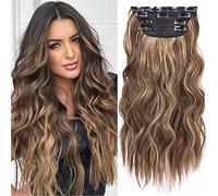 FUIBEJAE Clip in Estensioni dei capelli per le donne, Marrone lungo acqua ondulata Ripple parrucche di capelli morbidi ricci pezzo per il Cosplay quotidiano, 4 pezzi 11 clip,22h10 24inch