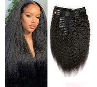 FUIBEJAE clip in estensioni dei capelli per le donne, nero crespo dritto senza cuciture clip in estensioni dei capelli umani, 8 pz set 18 clip, invisibile tape-in parrucchini per tutti,24inch(61cm)